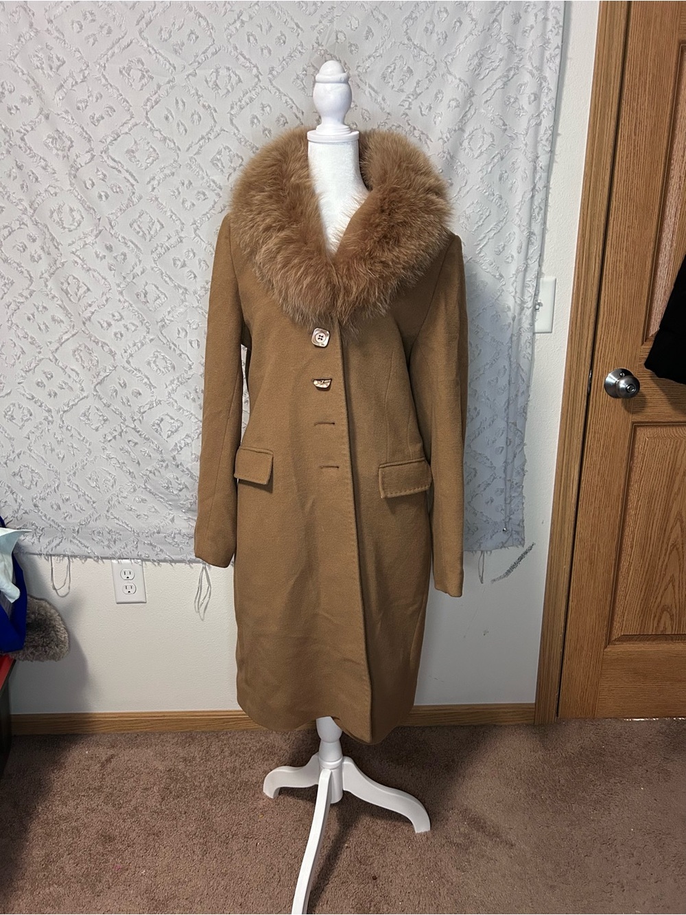 SACHI Came Real Fur Collar Trench Coat